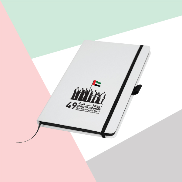 White Cover A5 Size PU Notebook with National Day Printing